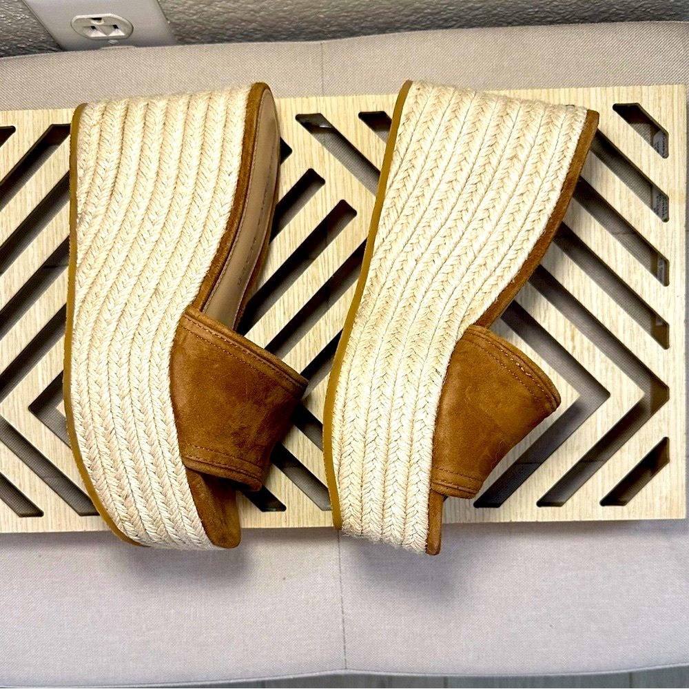 Veronica Beard Brown and Cream Wedge Sandals